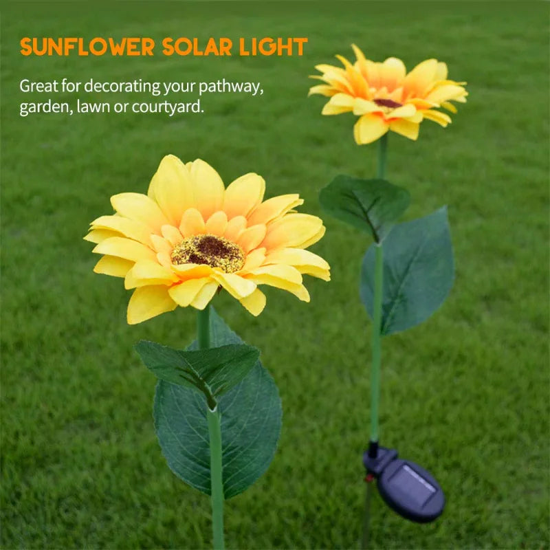 Pack Of 2 Waterproof Sunflower Solar Decorative Lights For Outdoor Garden And Lawn