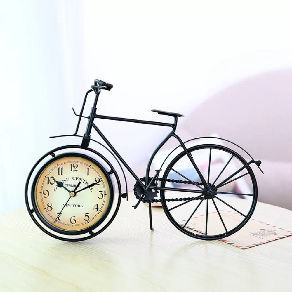 Vintage Antique-Style Metal Bicycle Decor Clock Timepiece with Retro Charm
